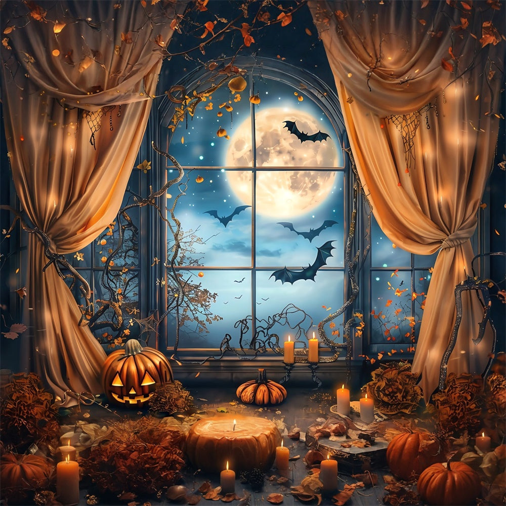 Toile de fond Halloween Fenêtre de Minuit aux Chauves-Souris MRR7-42