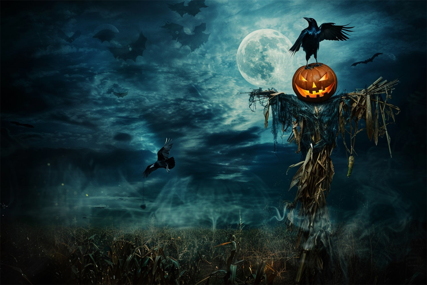 Toile de fond Halloween Horreur de Moisson au Clair de Lune MRR7-44