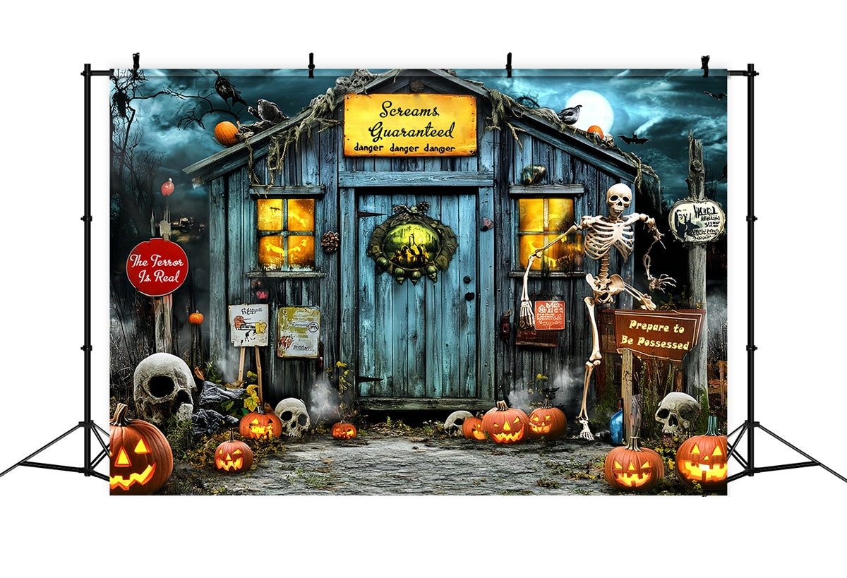 Toile de fond Photo Halloween Manoir Crâne et Citrouille MRR7-45