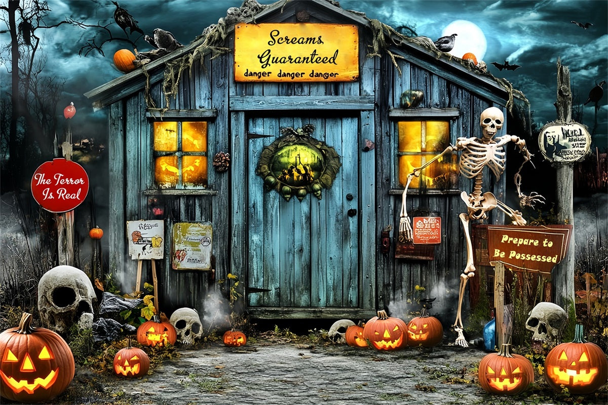 Toile de fond Photo Halloween Manoir Crâne et Citrouille MRR7-45