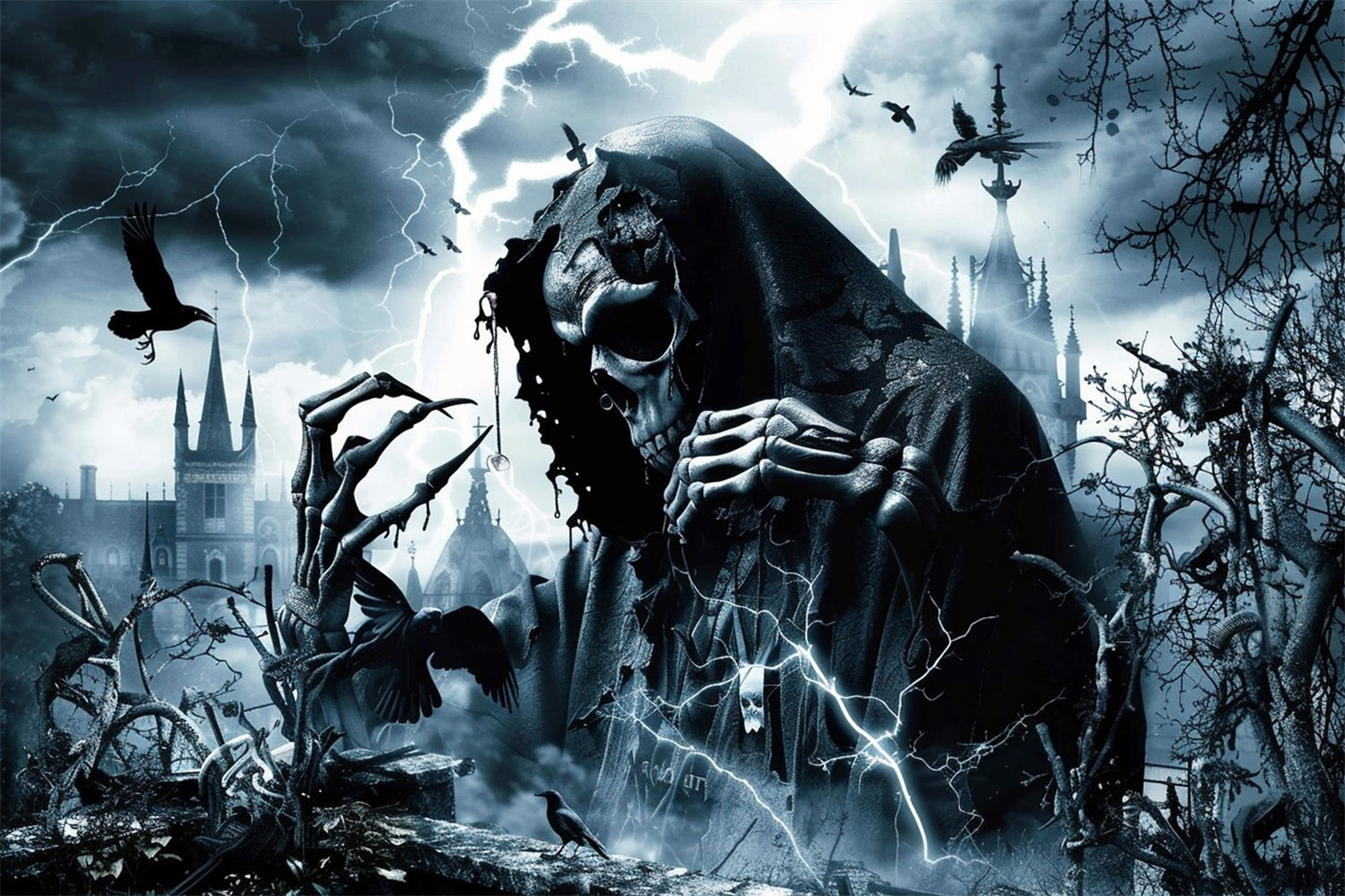 Toile de fond Photo Halloween Spectre Vengeur et Éclairs MRR7-47