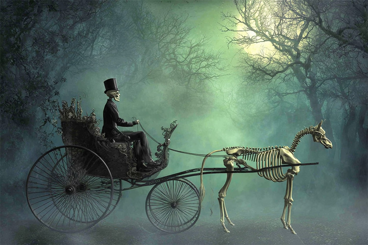 Toile de fond Halloween Calèche Hantée au Clair de Lune MRR7-48