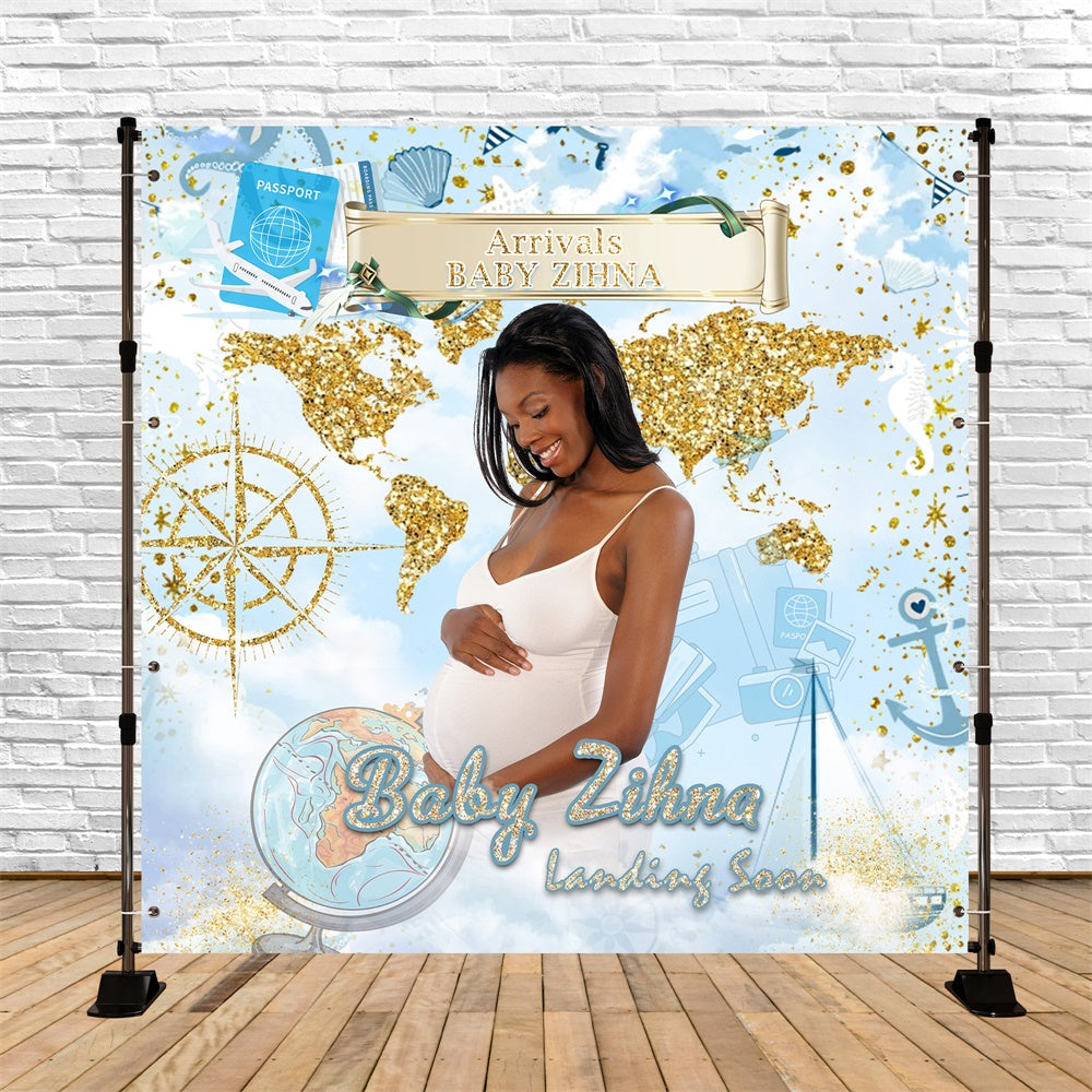 Toile de fond Baby Shower Personnalisable Idées Explorateur Carte du Monde MRR7-5