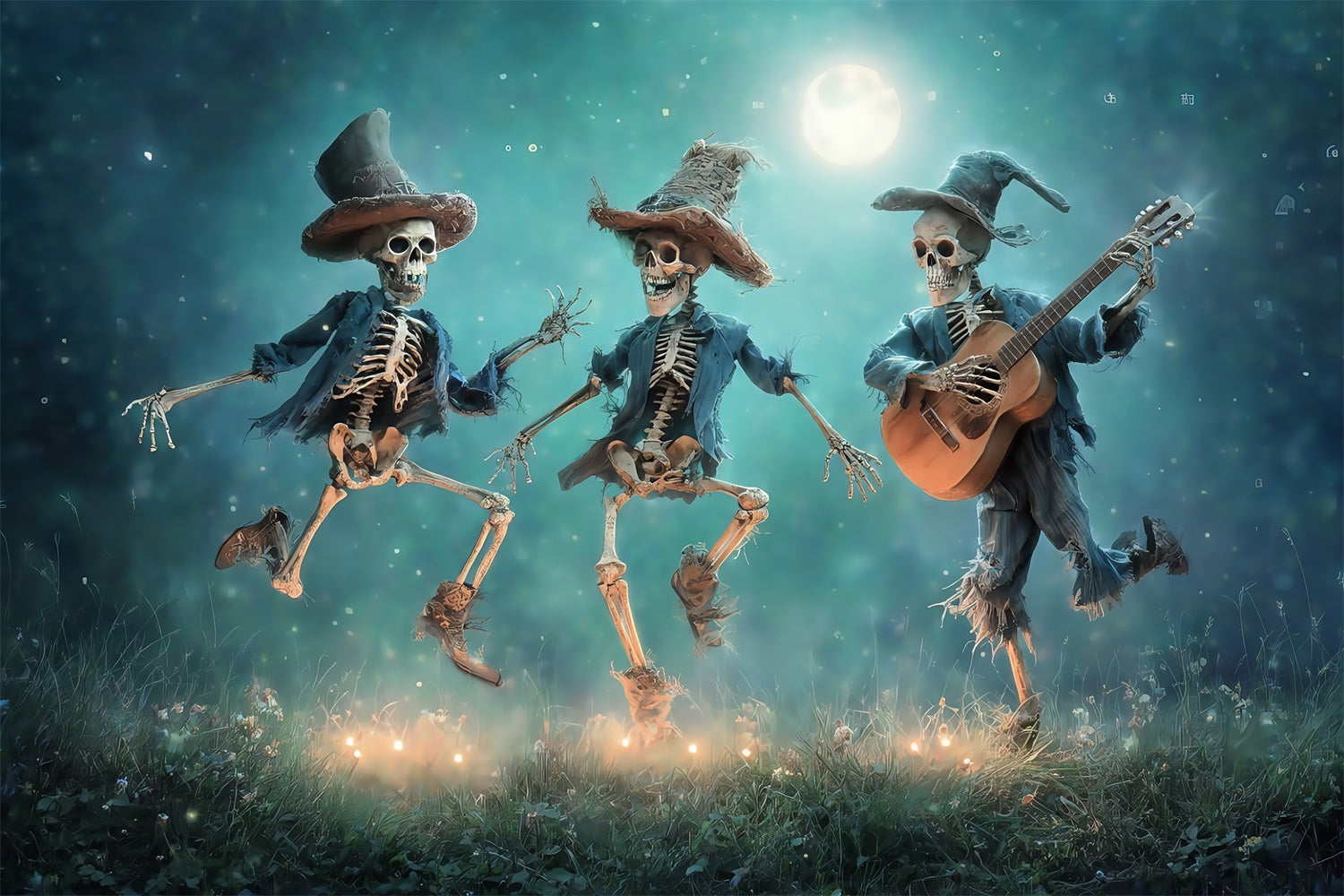 Toile de fond Halloween Bal des Squelettes au Clair de Lune MRR7-50