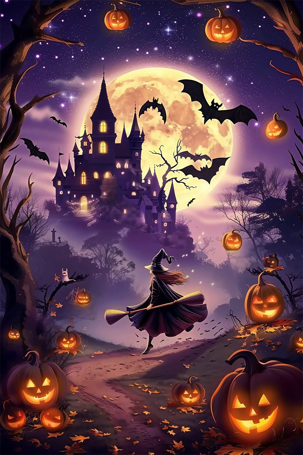 Toile de fond Photo Halloween Vol Magique Nocturne MRR7-51