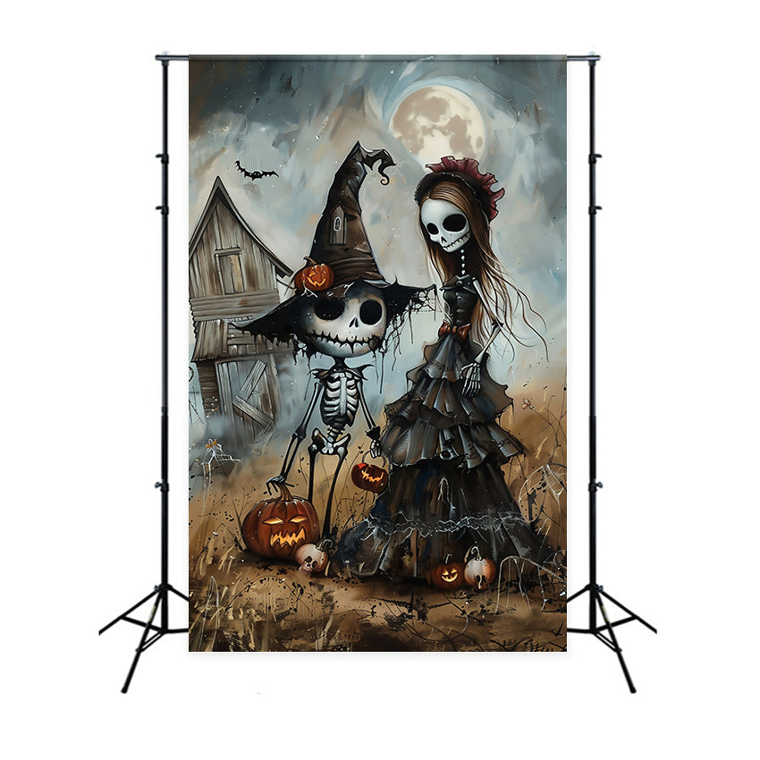 Toile de fond Halloween Couple Macabre au Clair de Lune MRR7-54