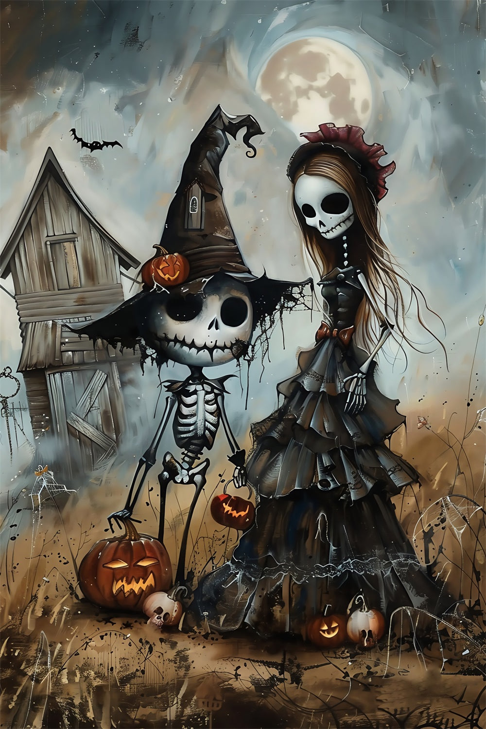 Toile de fond Halloween Couple Macabre au Clair de Lune MRR7-54