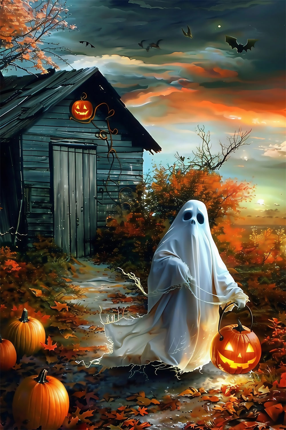 Toile de fond Photo Halloween Lanterne Citrouille et Fantôme MRR7-55