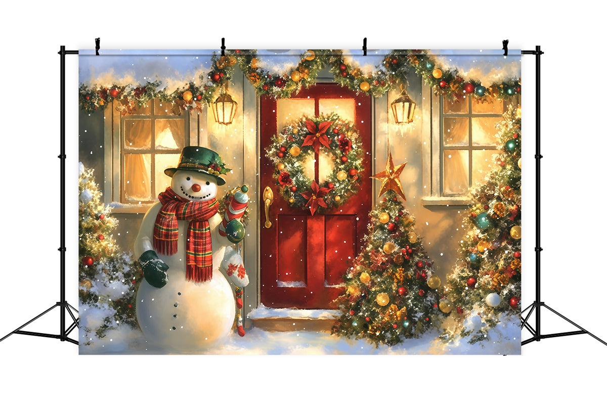 Toile de fond photo Noël Chalet Douillet Bonhomme de Neige MRR7-56