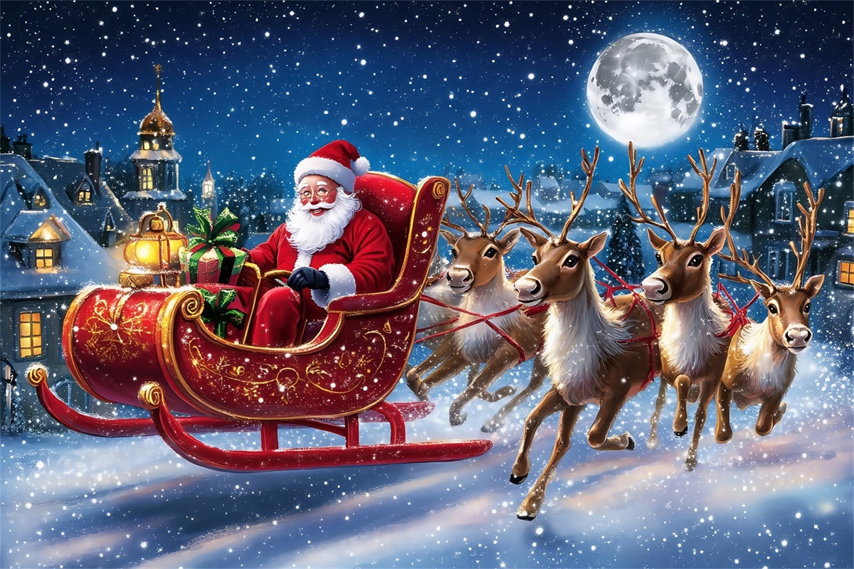 Toile de fond Noël Aventure du Père Noël et des Rennes MRR7-60