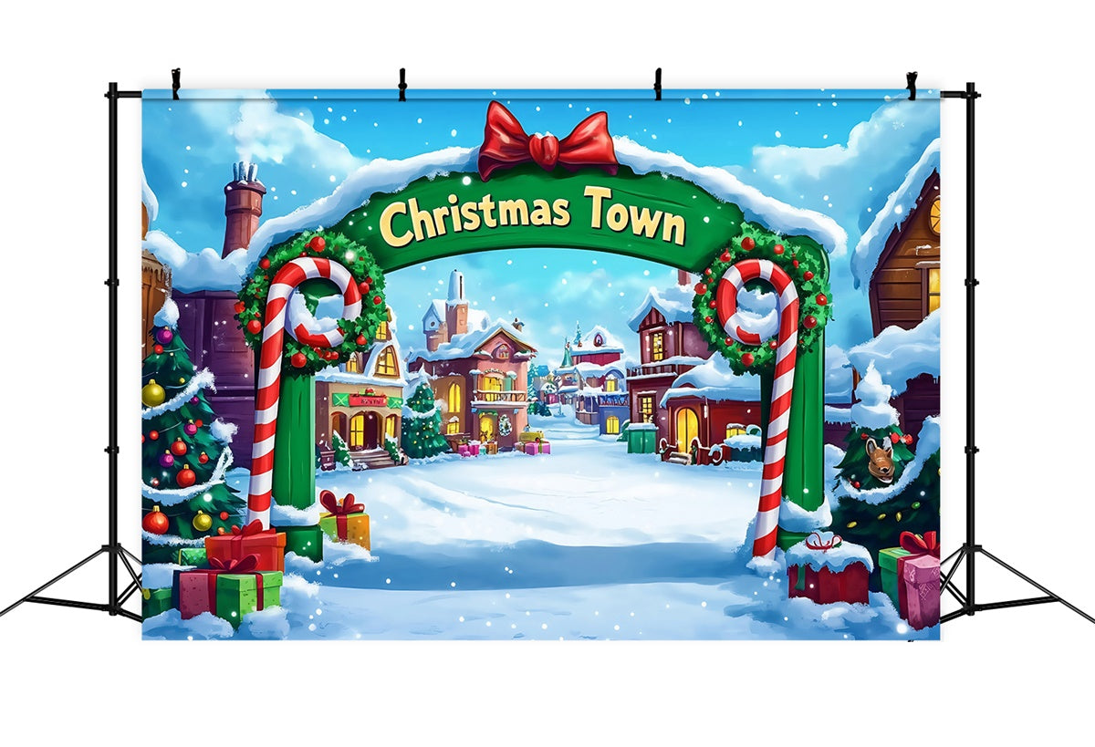 Toile de fond de Noël Village Arche Festive Accueillante MRR7-65