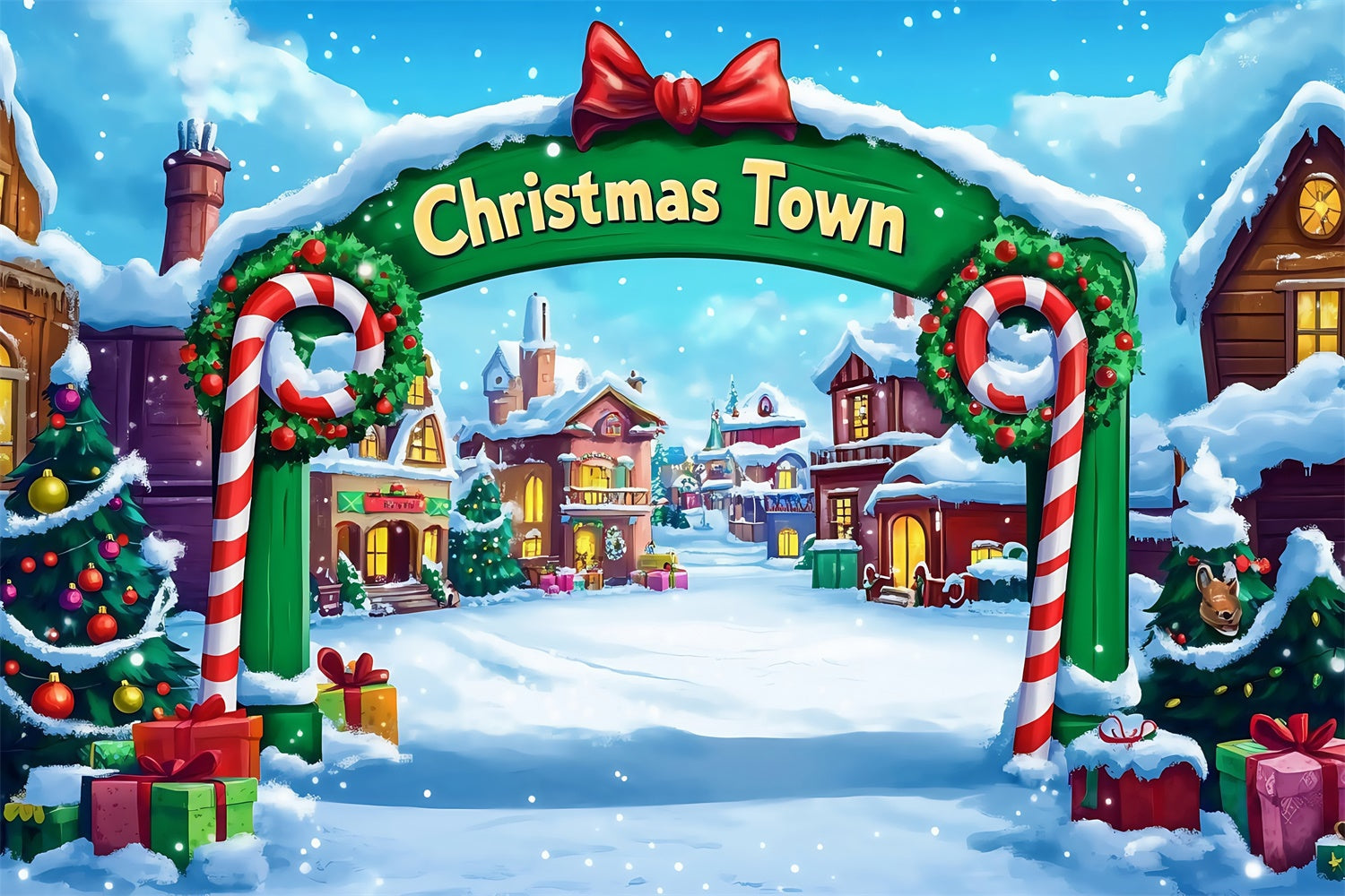Toile de fond de Noël Village Arche Festive Accueillante MRR7-65