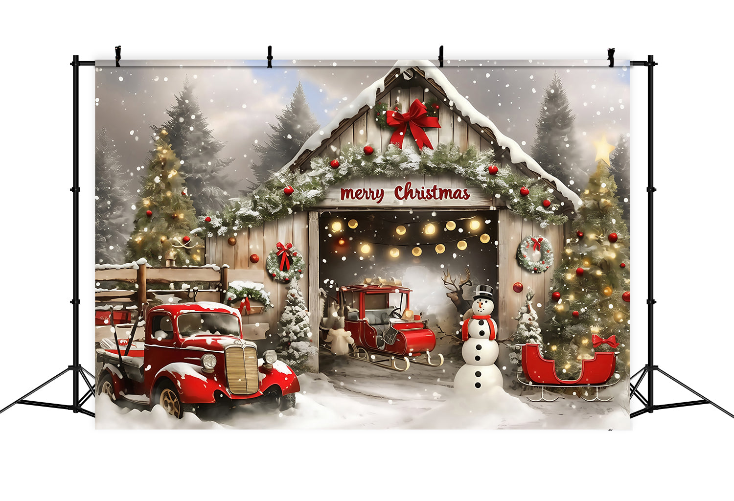 Toile de fond photo Noël Grange Vintage et Camion MRR7-66