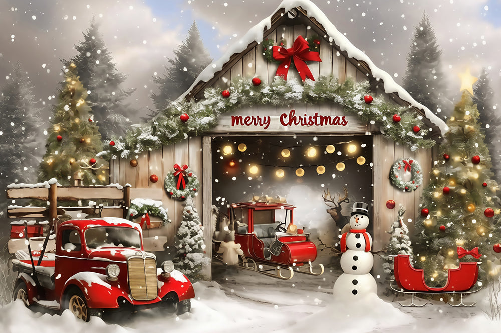 Toile de fond photo Noël Grange Vintage et Camion MRR7-66