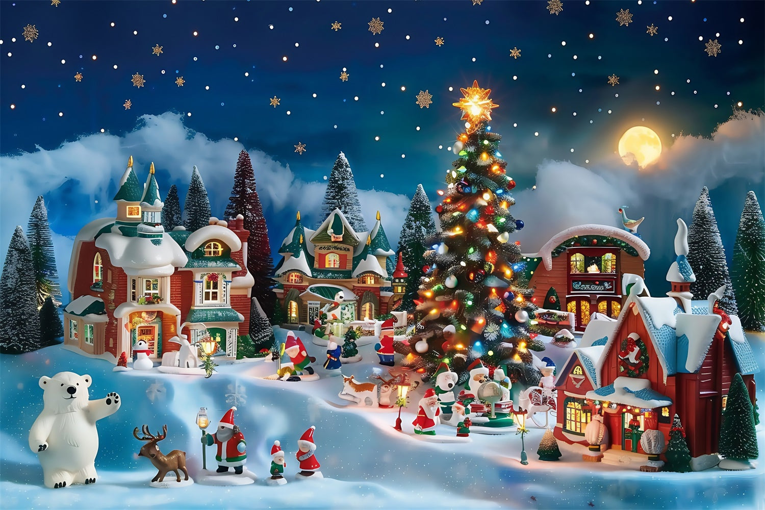 Toile de fond photo Noël Mini Ville de Fantaisie MRR7-67