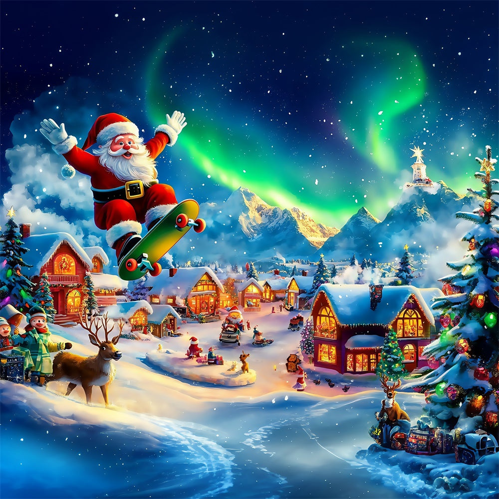 Toile de fond de Noël Village Joie Hivernale du Père Noël MRR7-71