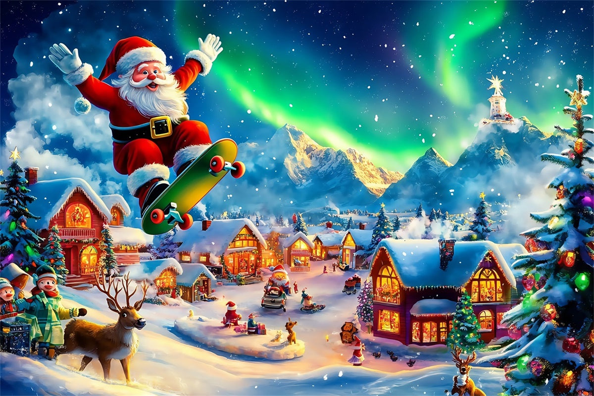 Toile de fond de Noël Village Joie Hivernale du Père Noël MRR7-71