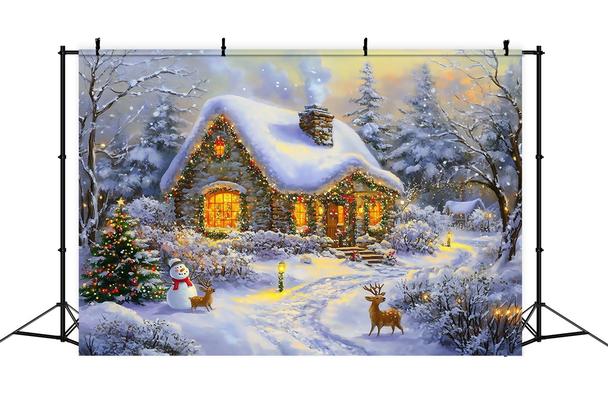 Toile de fond Noël Chalet Forêt Bonhomme de Neige MRR7-73