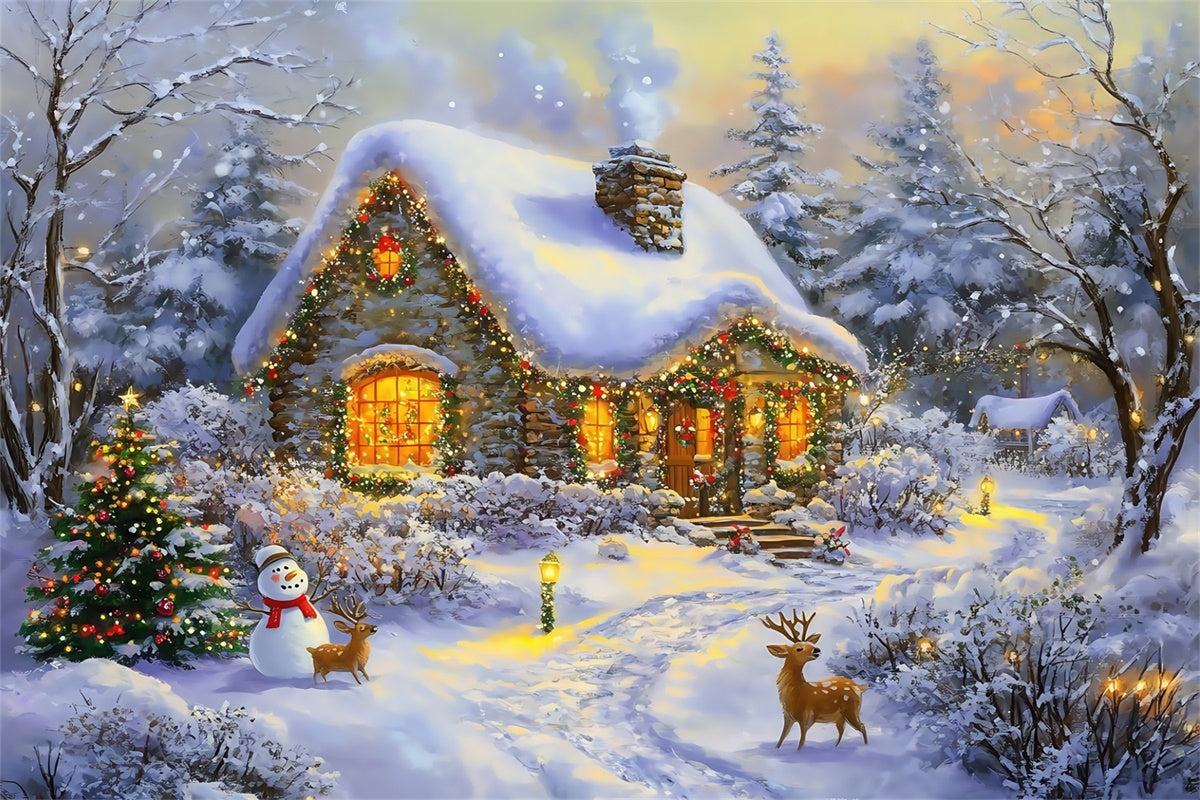 Toile de fond Noël Chalet Forêt Bonhomme de Neige MRR7-73