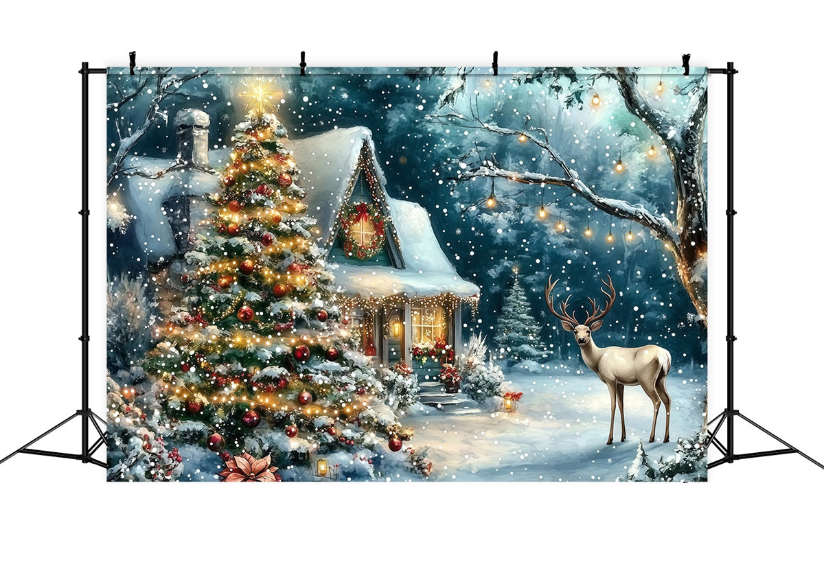 Toile de fond photo Noël Cabane Sapin Étincelant MRR7-74