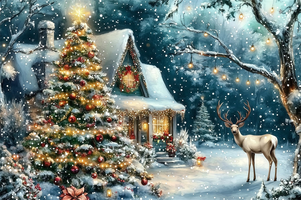 Toile de fond photo Noël Cabane Sapin Étincelant MRR7-74
