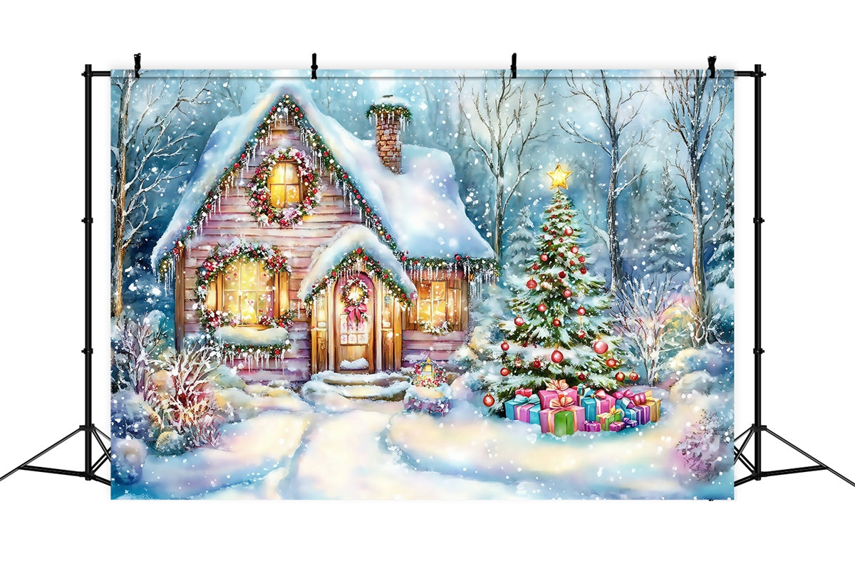 Toile de fond Noël Chalet Fantaisie Hivernale MRR7-75