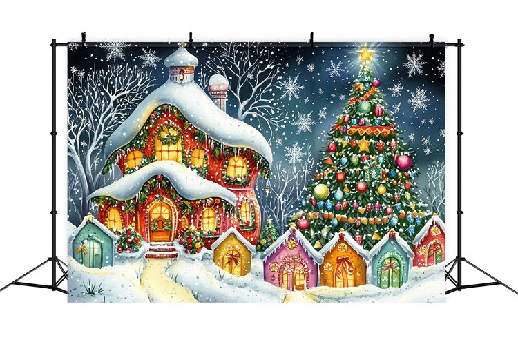 Toile de fond Noël Fantaisie Flocon de Neige Crépusculaire MRR7-76