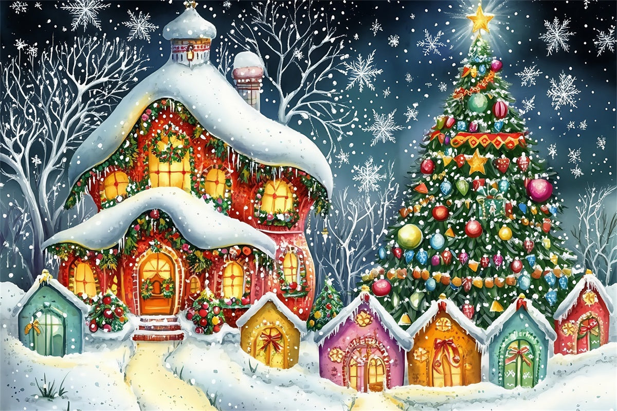 Toile de fond Noël Fantaisie Flocon de Neige Crépusculaire MRR7-76