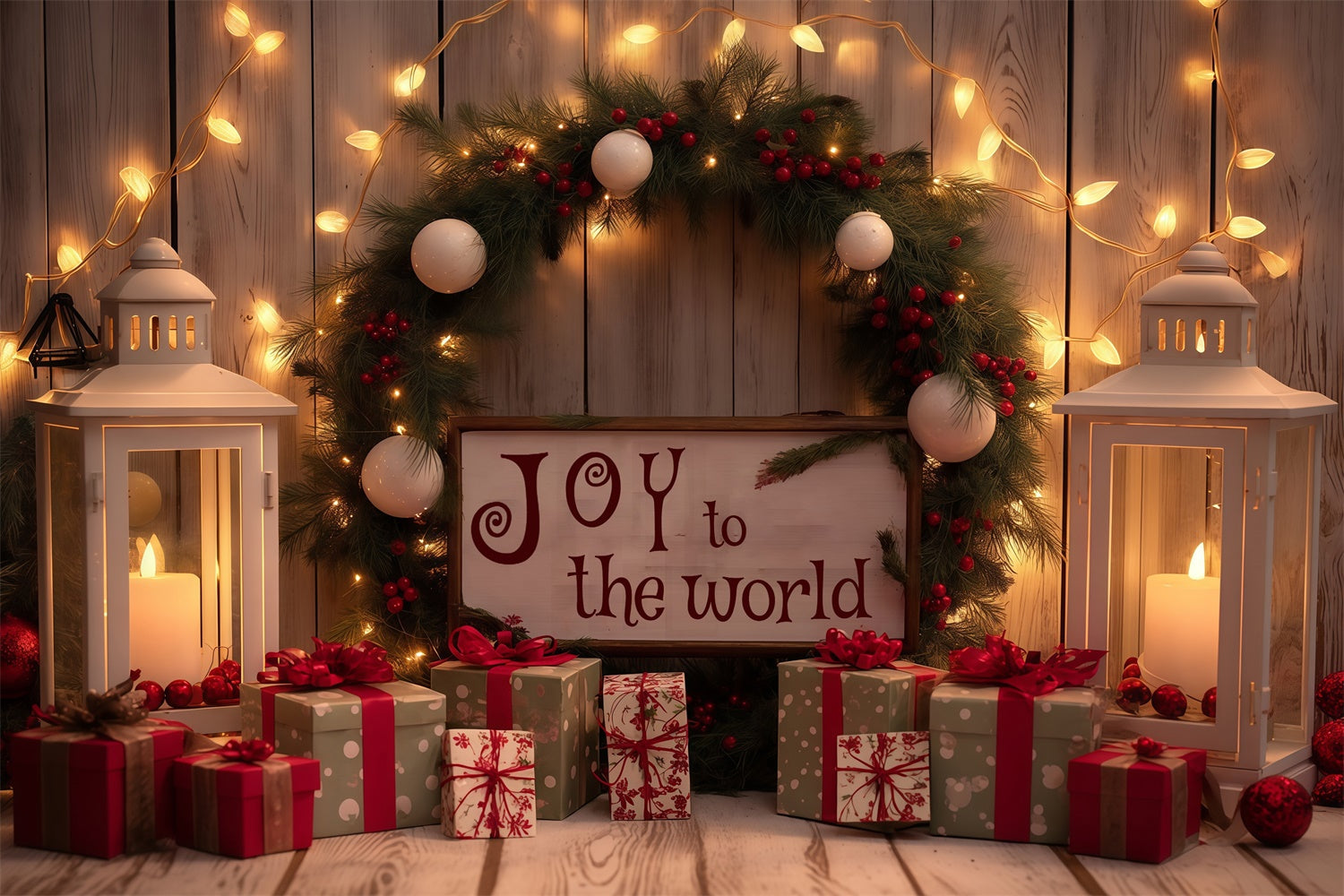 Toile de fond Noël Guirlande de Sapin à la Lueur des Bougies MRR7-77