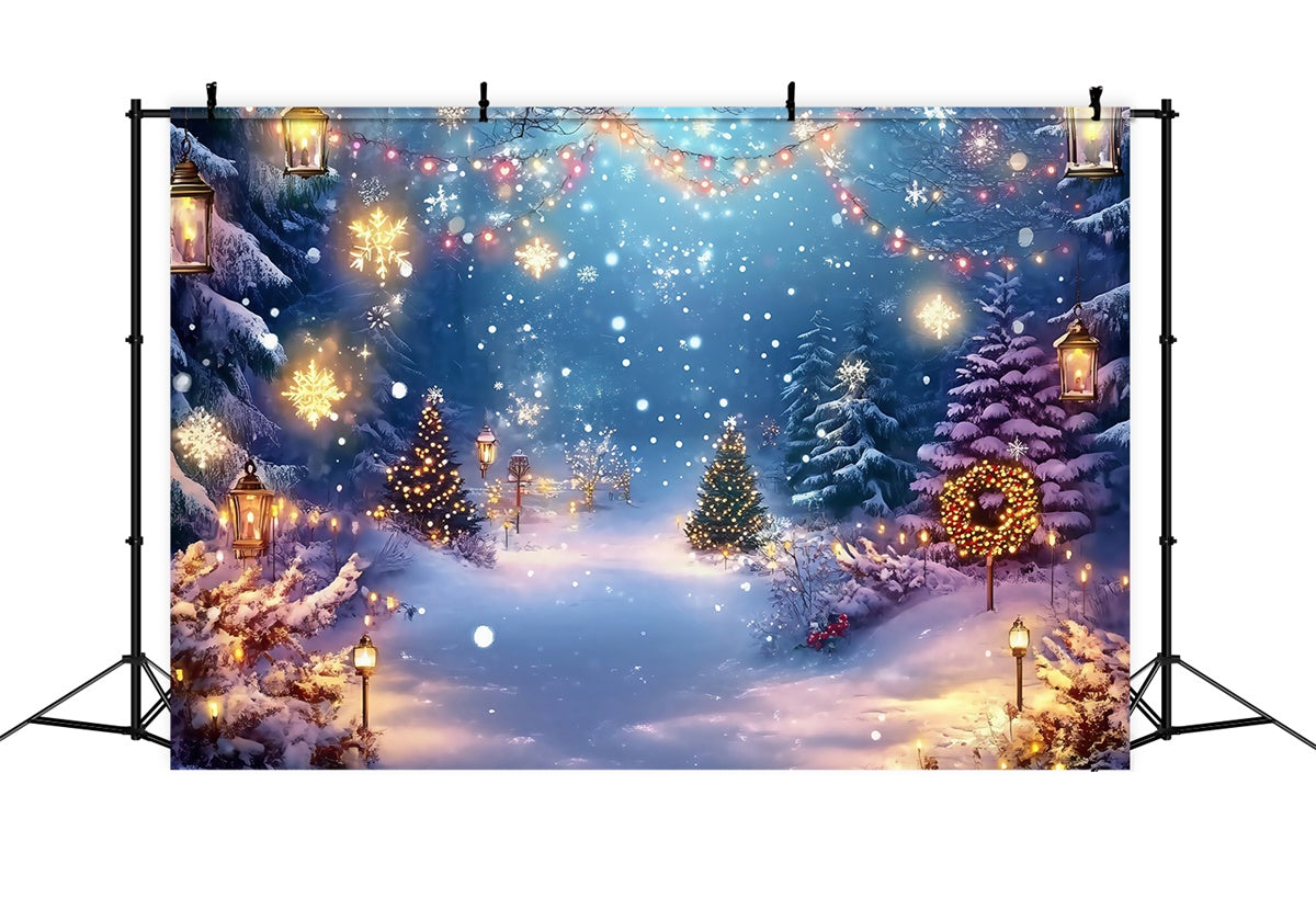 Toile de fond Noël Forêt Hivernale Rêveuse et Guirlande MRR7-78