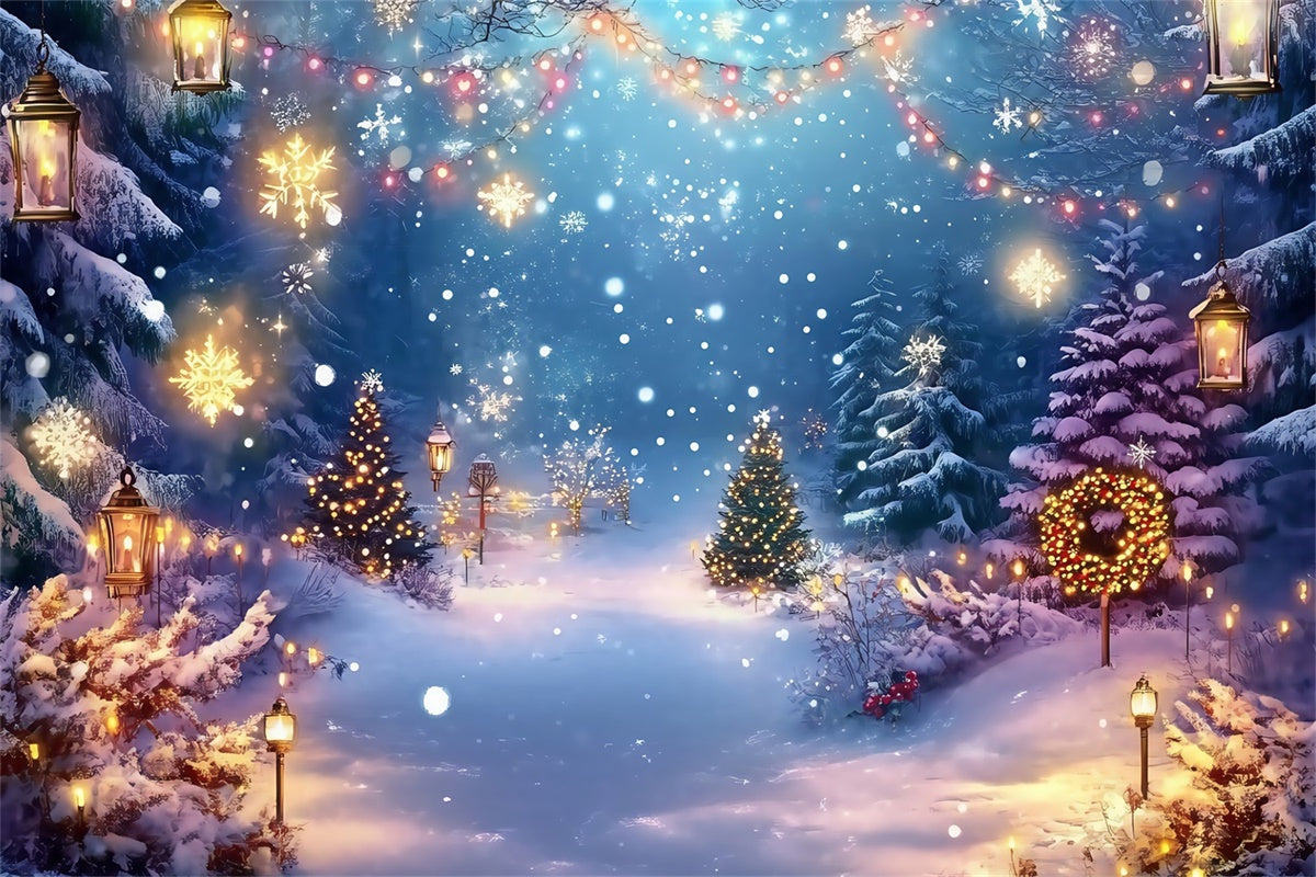 Toile de fond Noël Forêt Hivernale Rêveuse et Guirlande MRR7-78