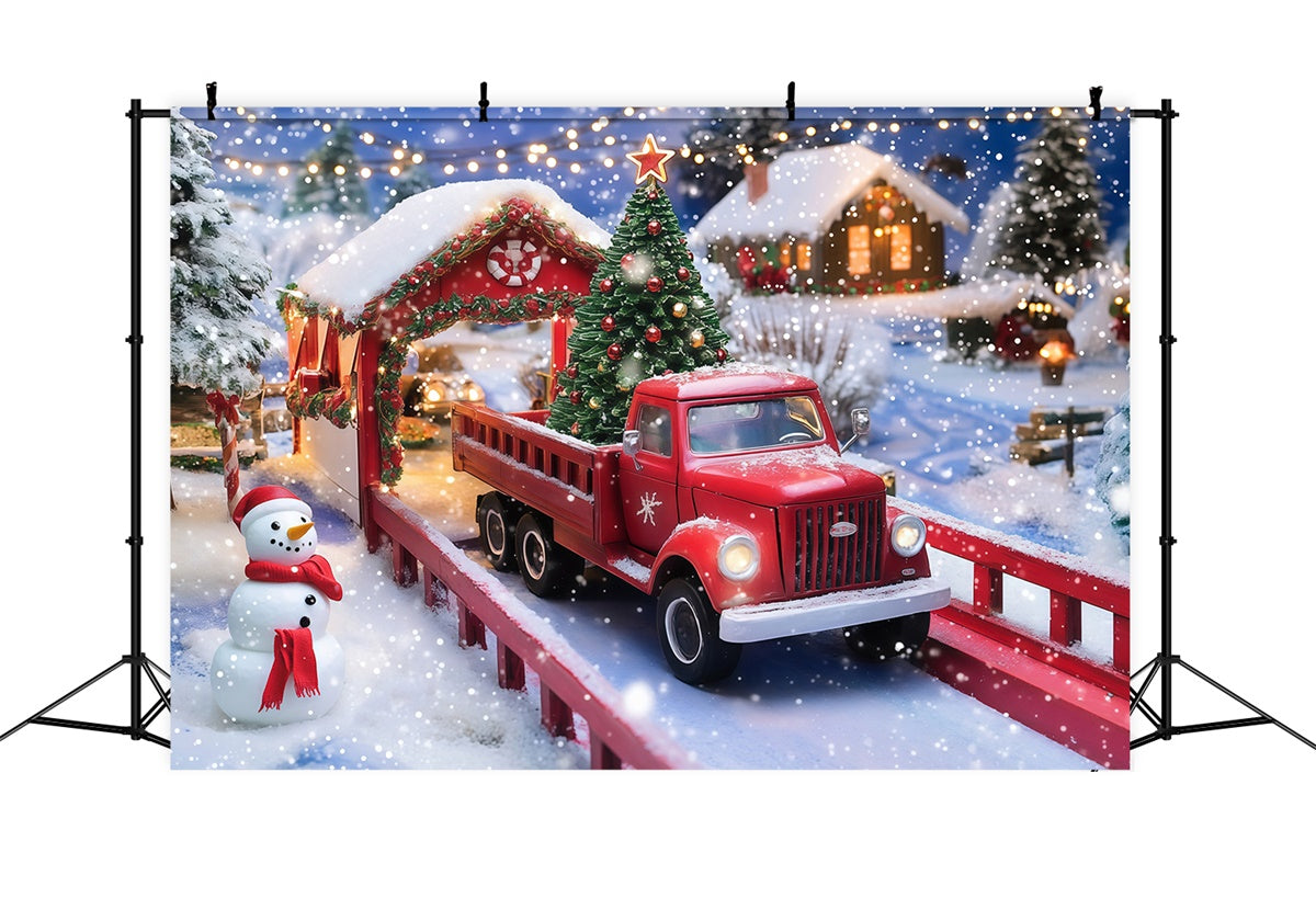 Toile de fond photo Noël Camion et Bonhomme de Neige MRR7-79