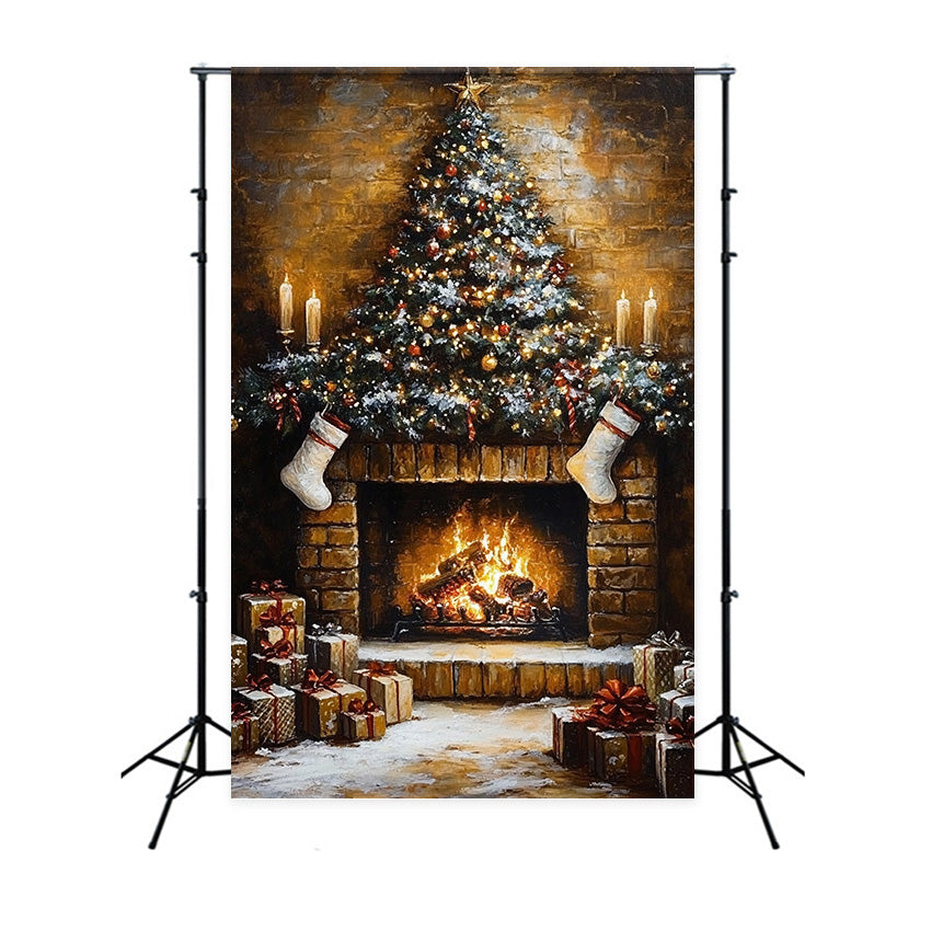 Toile de fond de Noël Lueur Vintage Cheminée MRR7-86