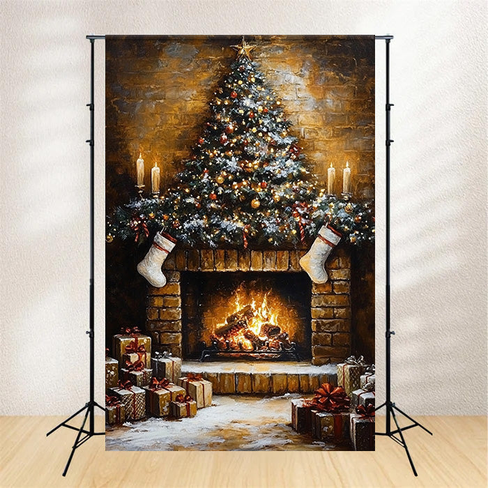 Toile de fond de Noël Lueur Vintage Cheminée MRR7-86