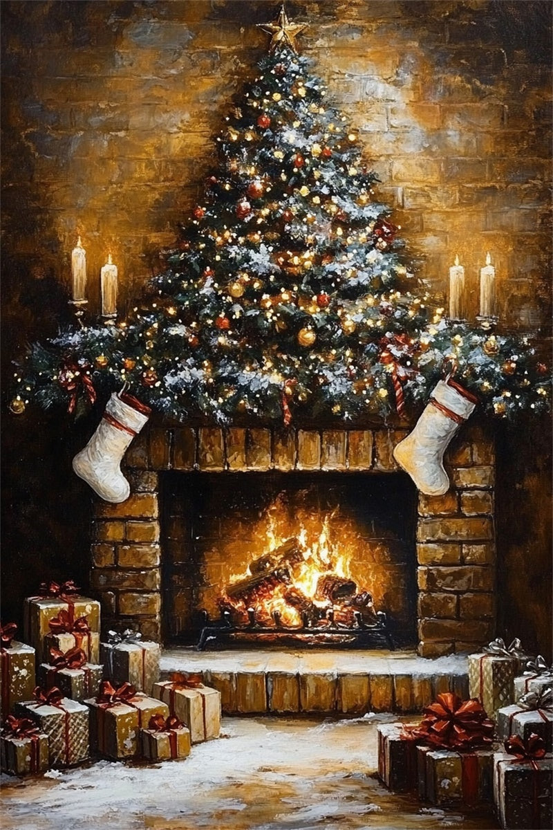 Toile de fond de Noël Lueur Vintage Cheminée MRR7-86