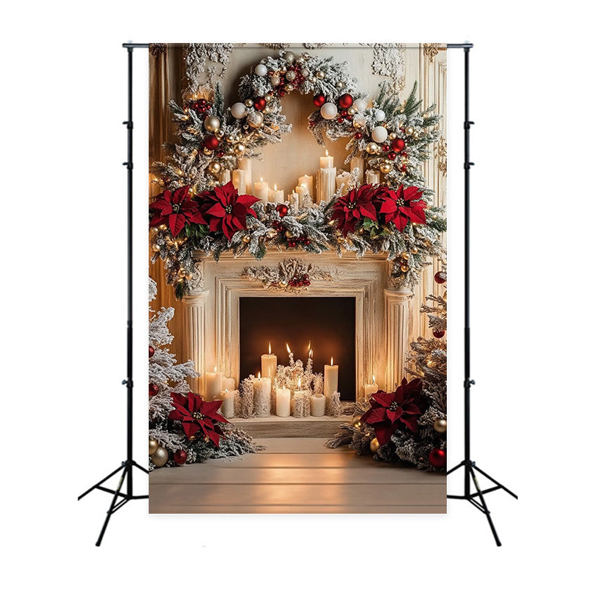 Toile de fond Noël Élégance Couronne sur Cheminée MRR7-87