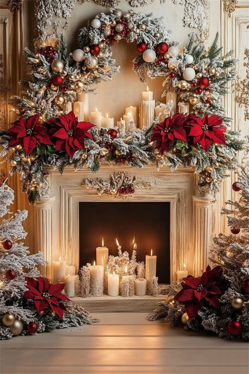 Toile de fond Noël Élégance Couronne sur Cheminée MRR7-87