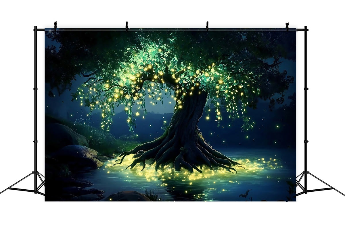 Toile de fond Forêt Magique Lac Sérénité Nuit MRR7-98