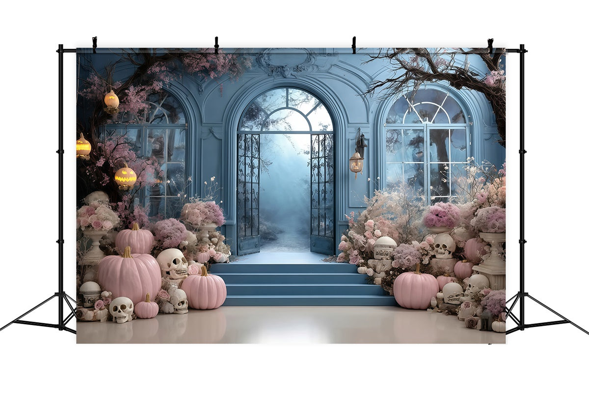 Fond halloween photo Citrouille Rose Fleur Porte Bleue MRR8-10
