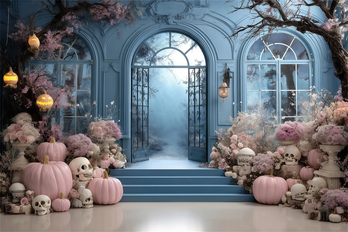 Fond halloween photo Citrouille Rose Fleur Porte Bleue MRR8-10