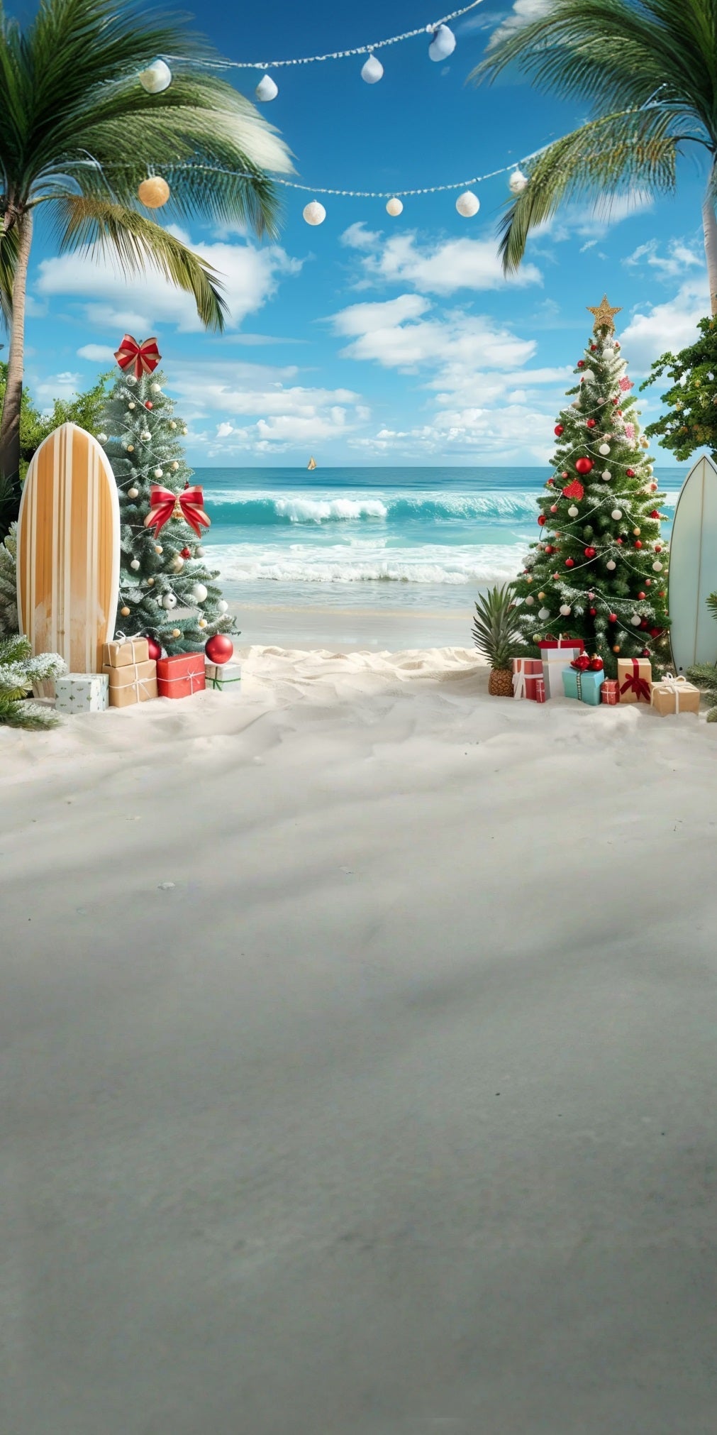 Toile de fond Noël Sapin de Noël Plage et Planches de Surf MRR8-102