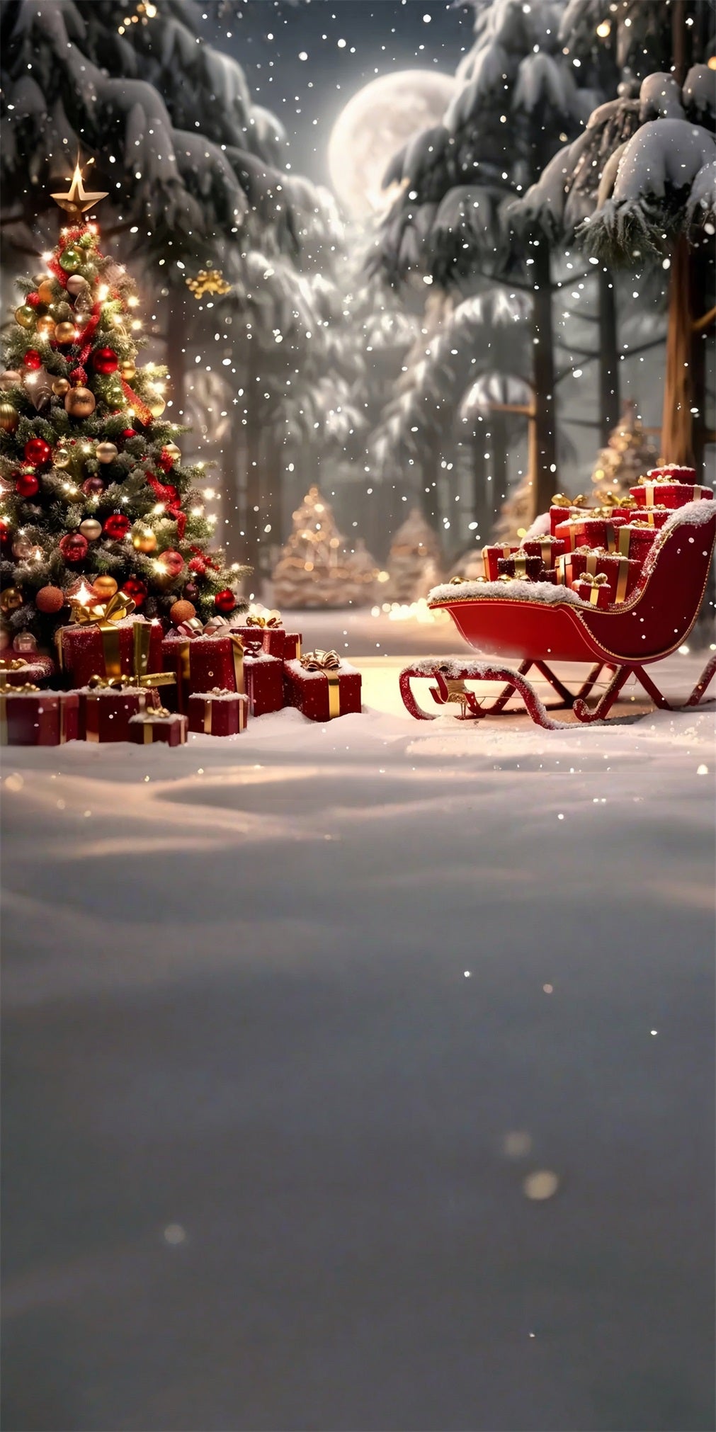 Toile de fond photo Noël Traîneau Cadeaux Rouges Nuit de Noël MRR8-103
