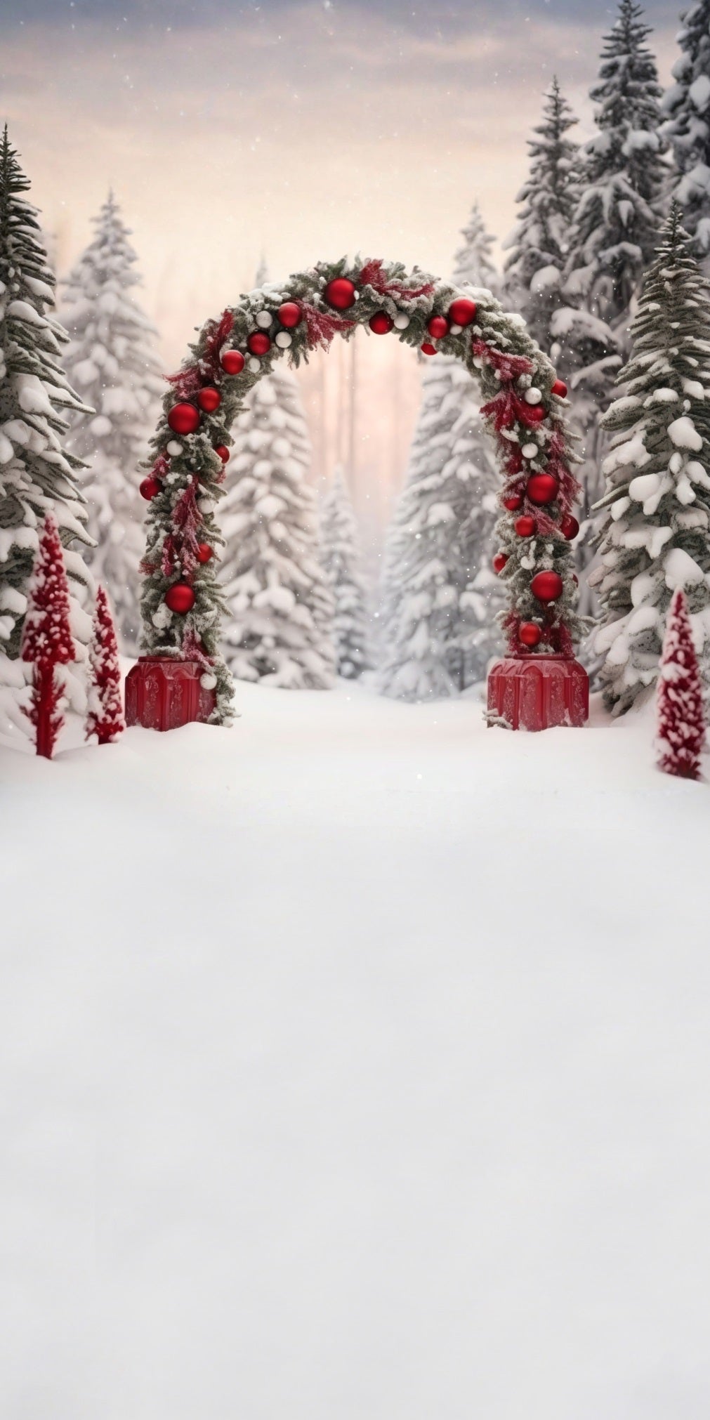 Toile de fond photo Noël Arche Boules Rouges et Bosquet de Cèdres MRR8-104