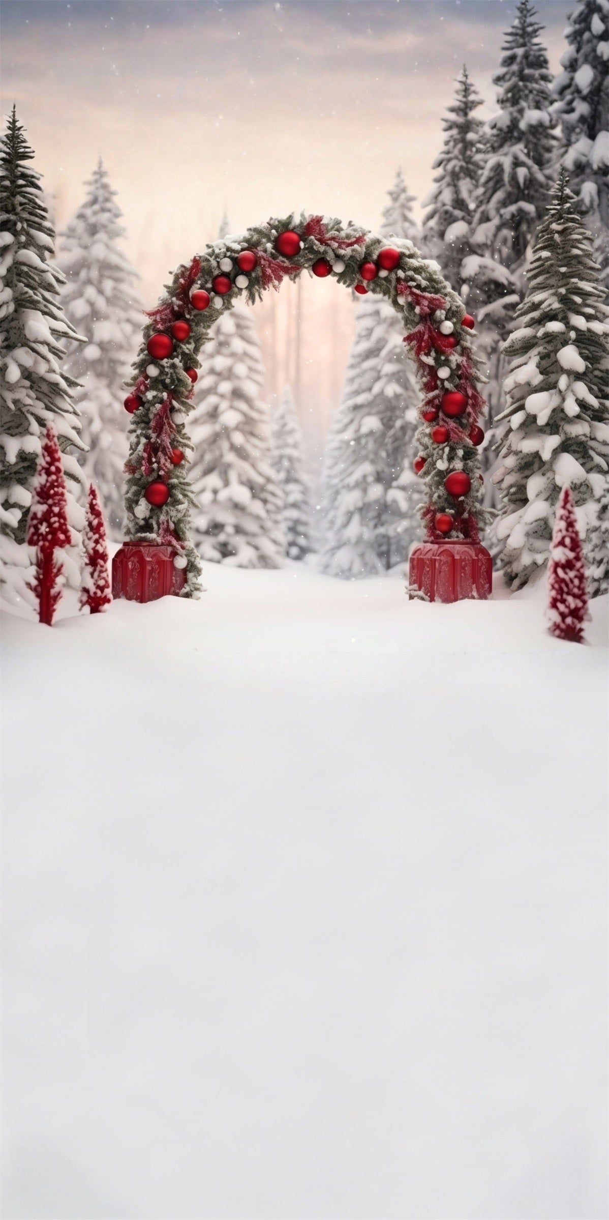 Toile de fond photo Noël Arche Boules Rouges et Bosquet de Cèdres MRR8-104