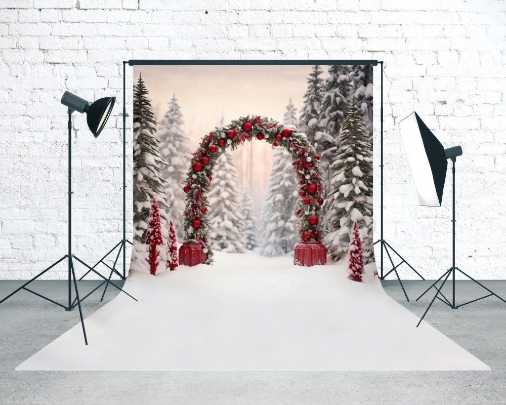 Toile de fond photo Noël Arche Boules Rouges et Bosquet de Cèdres MRR8-104
