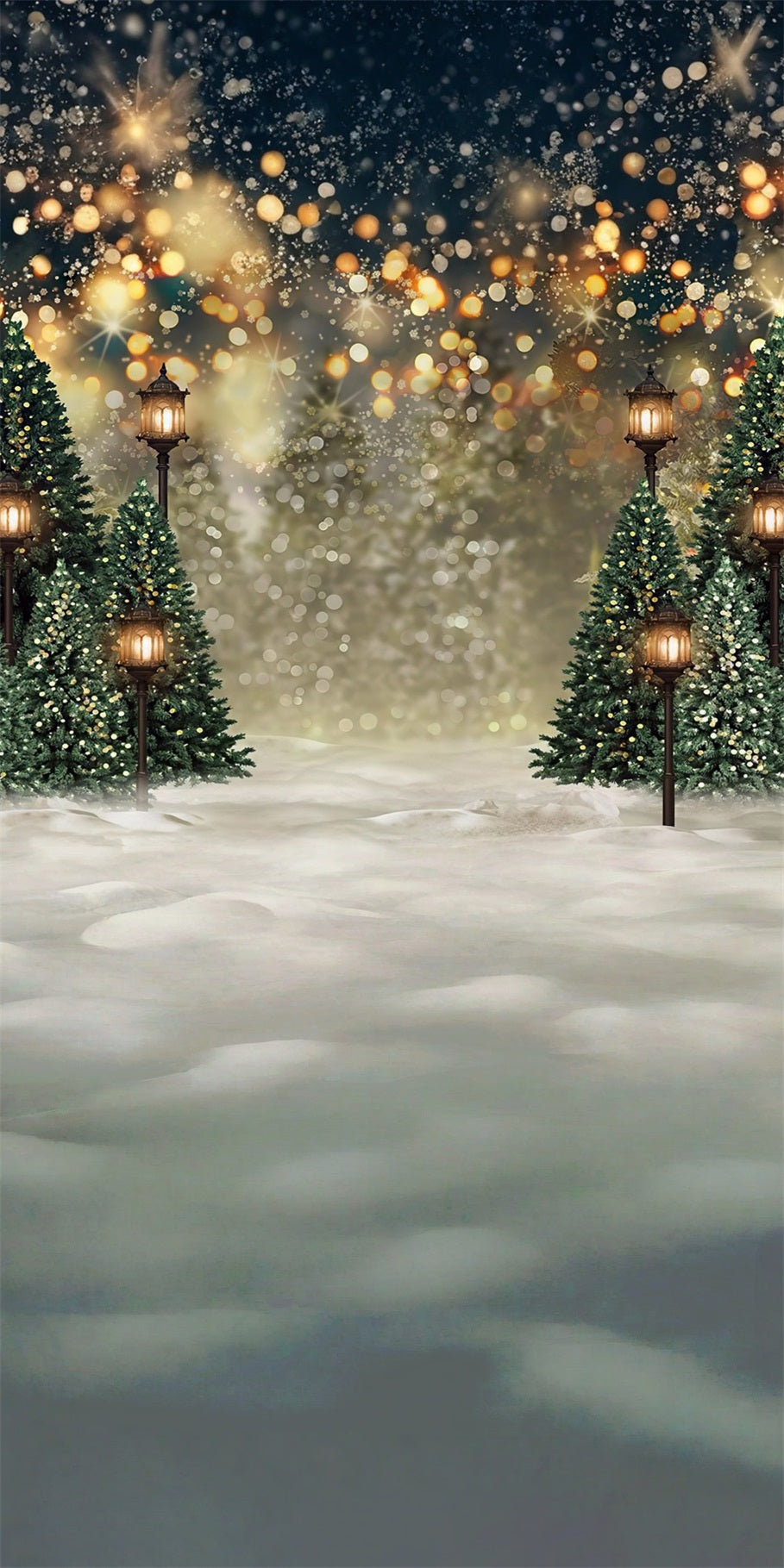 Toile de fond photo Noël Rue Illuminée Effet Bokeh Chaleureux MRR8-111