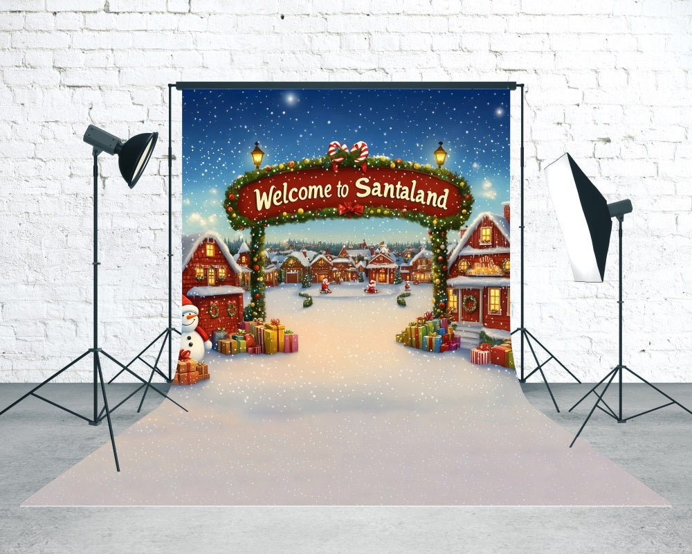 Toile de fond Noël Porte de Ville Bienvenue à Santaland MRR8-114