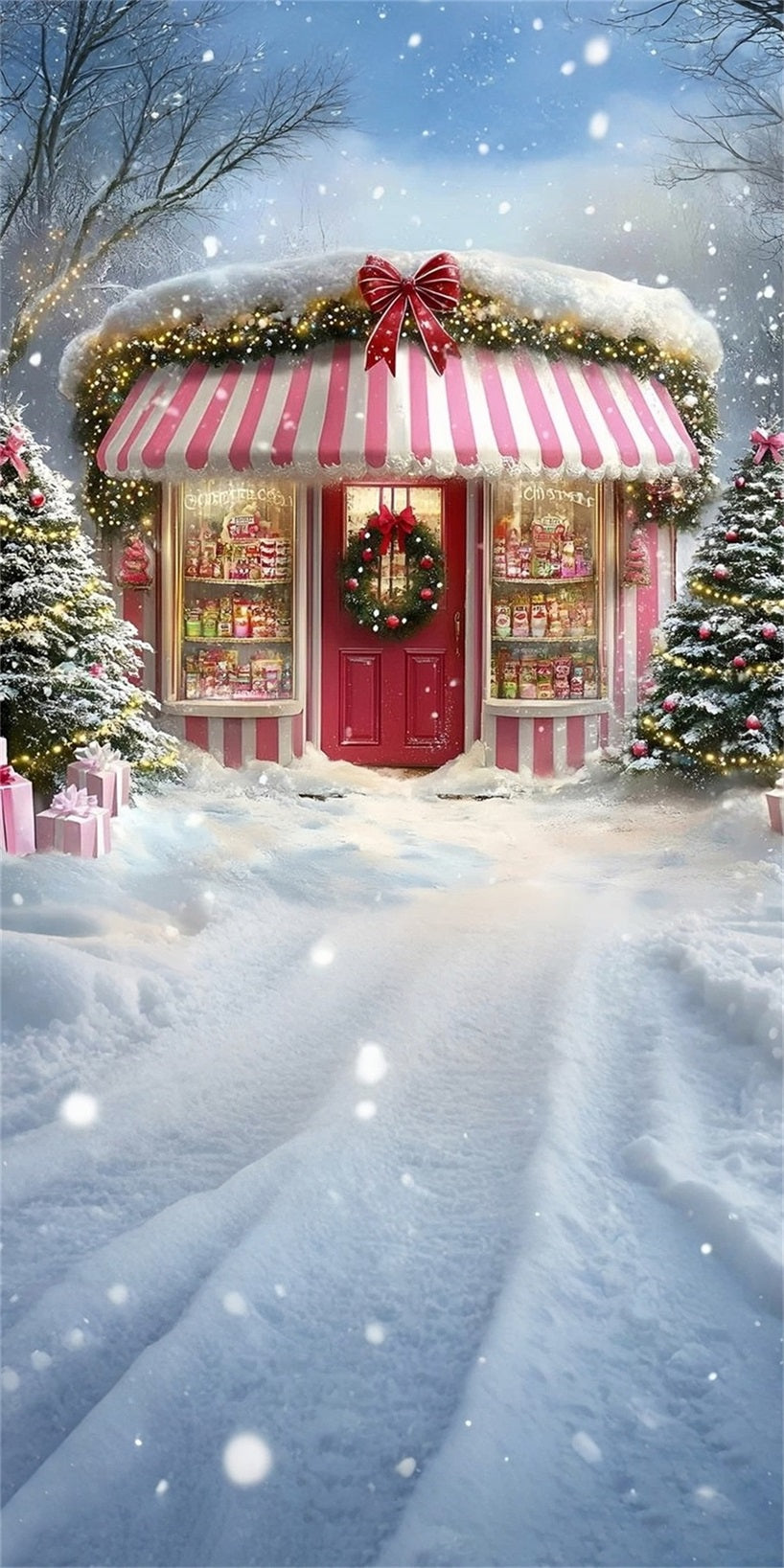 Toile de fond Noël Boutique de Desserts Enneigée MRR8-115