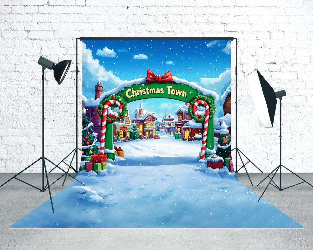 Toile de fond photo Noël Porte d’Entrée Ville Sucre d’Orge MRR8-118