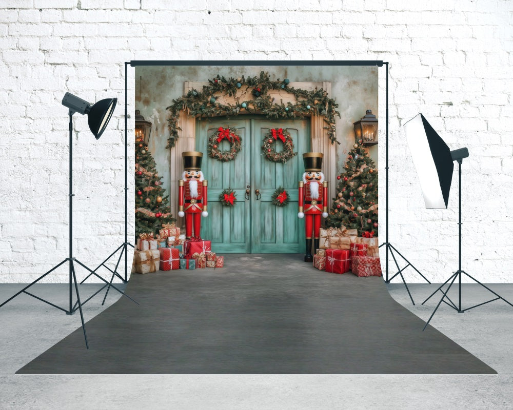 Toile de fond photo Noël Porte Bleue Casse-Noisette en Bois MRR8-120